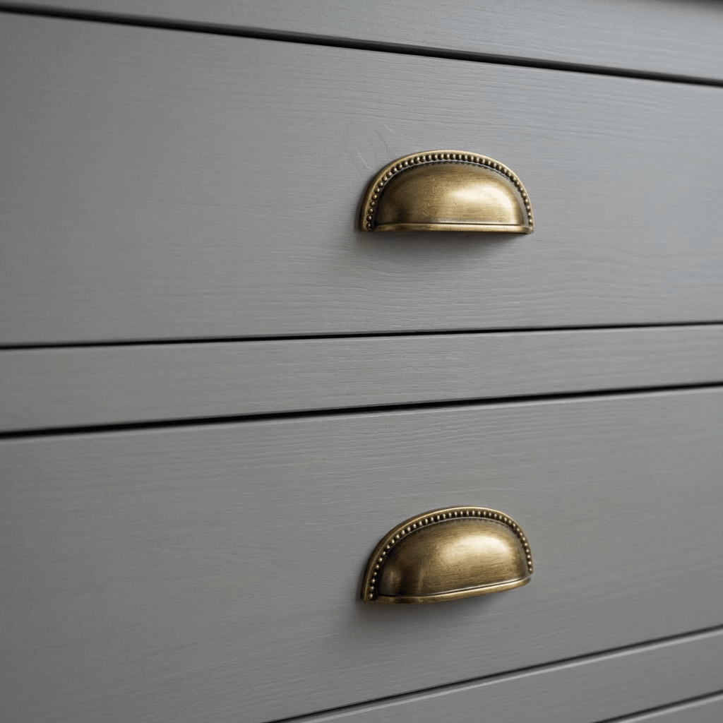 Solid Brass Cup Drawer Pulls, Traditional Kitchen & Vanity Hardware, Beaded Edge Detail, Set of 2 Pieces, 3in Hole Spacing