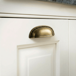 Solid Brass Cup Drawer Pulls, Traditional Kitchen & Vanity Hardware, Beaded Edge Detail, Set of 2 Pieces, 3in Hole Spacing
