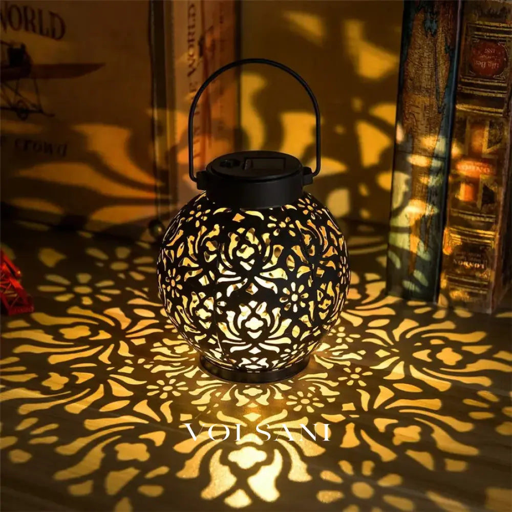 Outdoor Garden Solar Light Iron Art Hanging Light Hollow LED Landscape Light Garden Decoration Projection Light