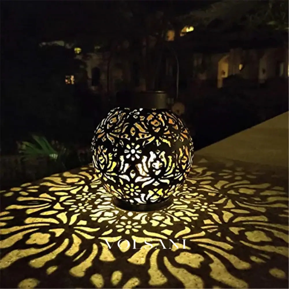 Outdoor Garden Solar Light Iron Art Hanging Light Hollow LED Landscape Light Garden Decoration Projection Light