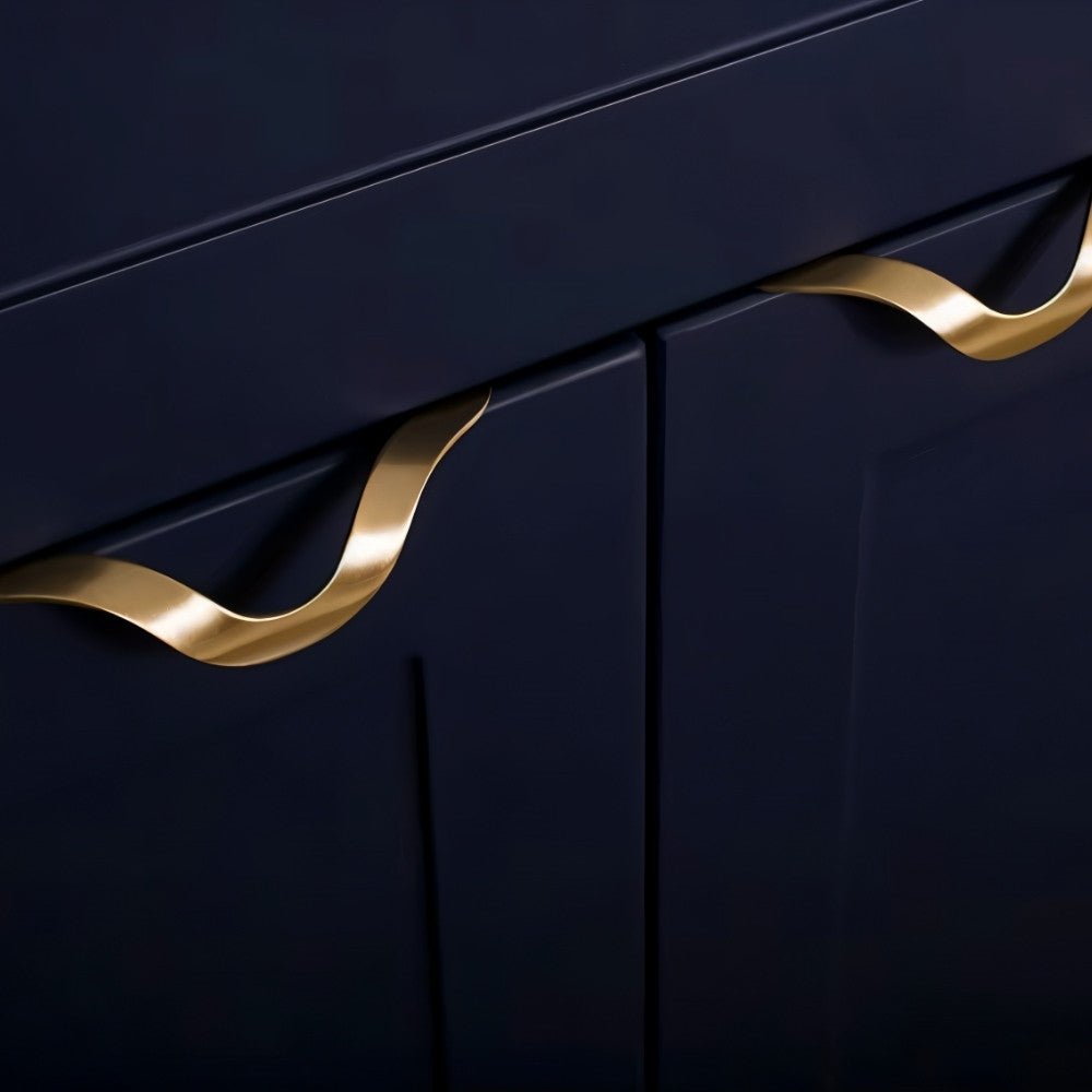 Wavy Brass Drawer Pulls, Modern Kitchen & Dresser Cabinet Hardware, Black or Gold-Tone Finish, Set of 2, 2.3-4.3in