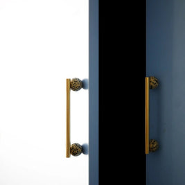 Real Marble Drawer Pull Bars, Nordic Kitchen & Dresser Cabinet Hardware, Brass Mounts, Set of 2 in 4 Patterns, 3.8-15.1in