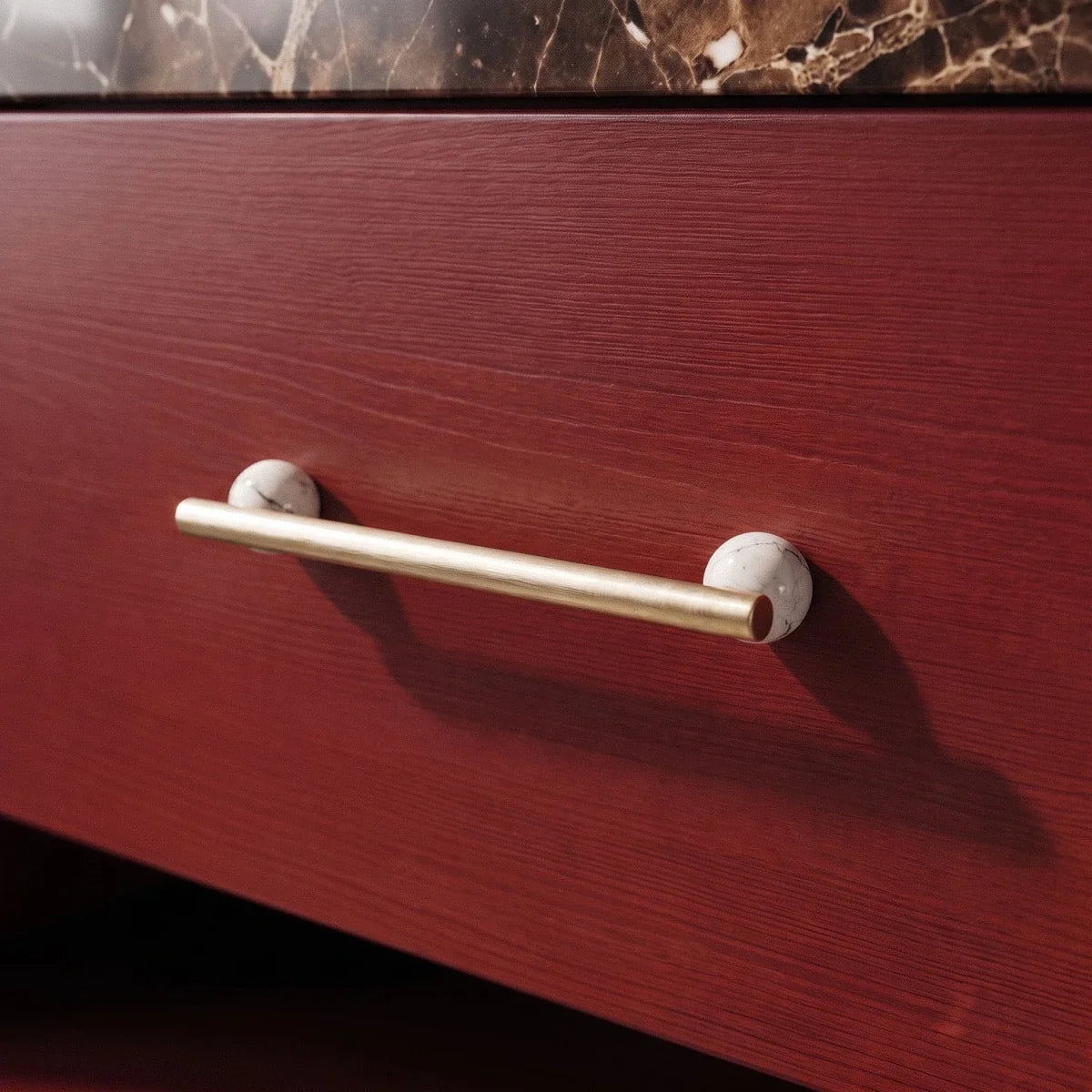Real Marble Drawer Pull Bars, Nordic Kitchen & Dresser Cabinet Hardware, Brass Mounts, Set of 2 in 4 Patterns, 3.8-15.1in