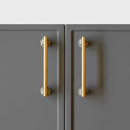Real Marble Drawer Pull Bars, Nordic Kitchen & Dresser Cabinet Hardware, Brass Mounts, Set of 2 in 4 Patterns, 3.8-15.1in