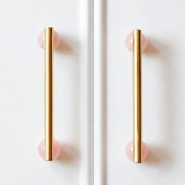 Real Marble Drawer Pull Bars, Nordic Kitchen & Dresser Cabinet Hardware, Brass Mounts, Set of 2 in 4 Patterns, 3.8-15.1in