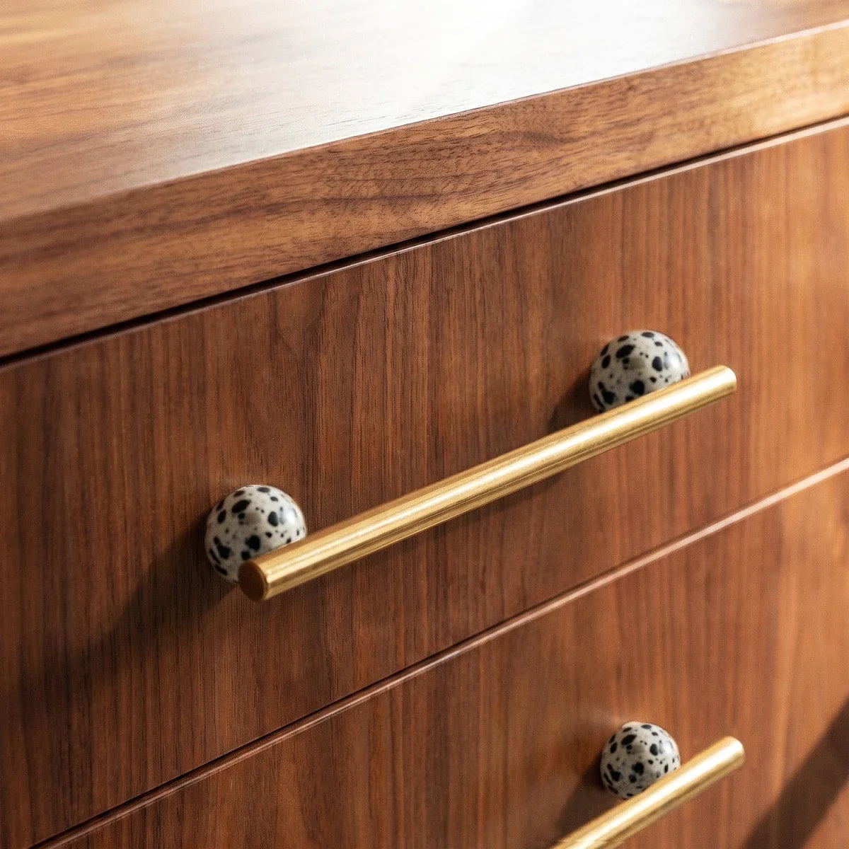 Real Marble Drawer Pull Bars, Nordic Kitchen & Dresser Cabinet Hardware, Brass Mounts, Set of 2 in 4 Patterns, 3.8-15.1in