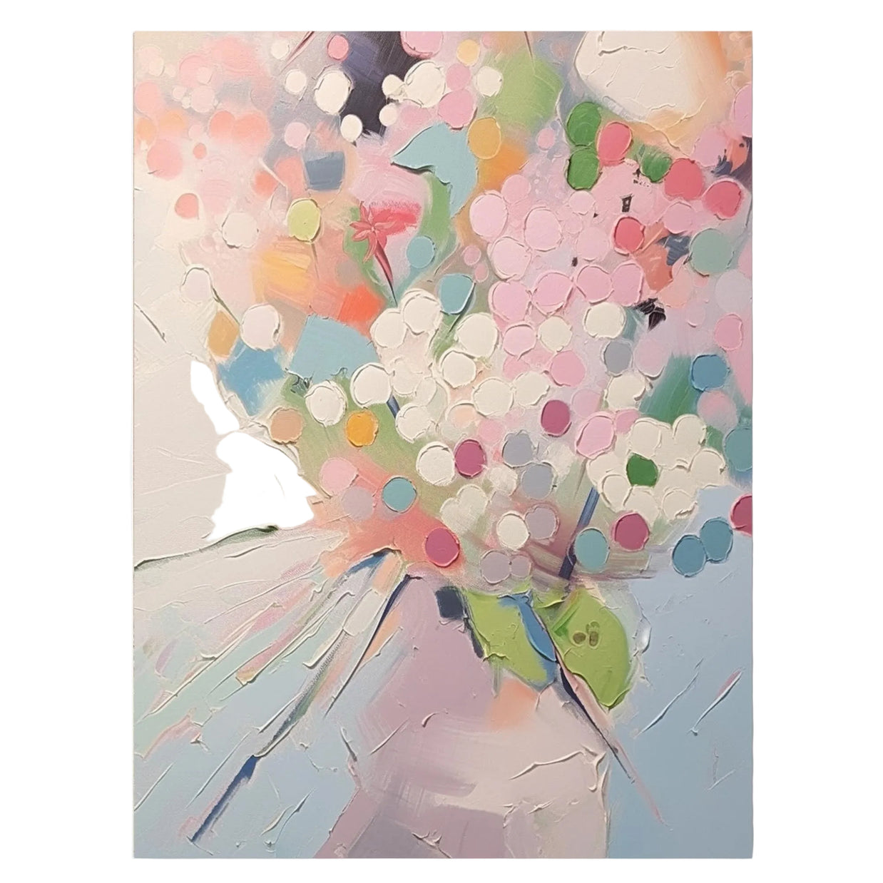 Pastel Bloemenboeket – Abstract Schilderij (Wit & Roze) - Volsani
