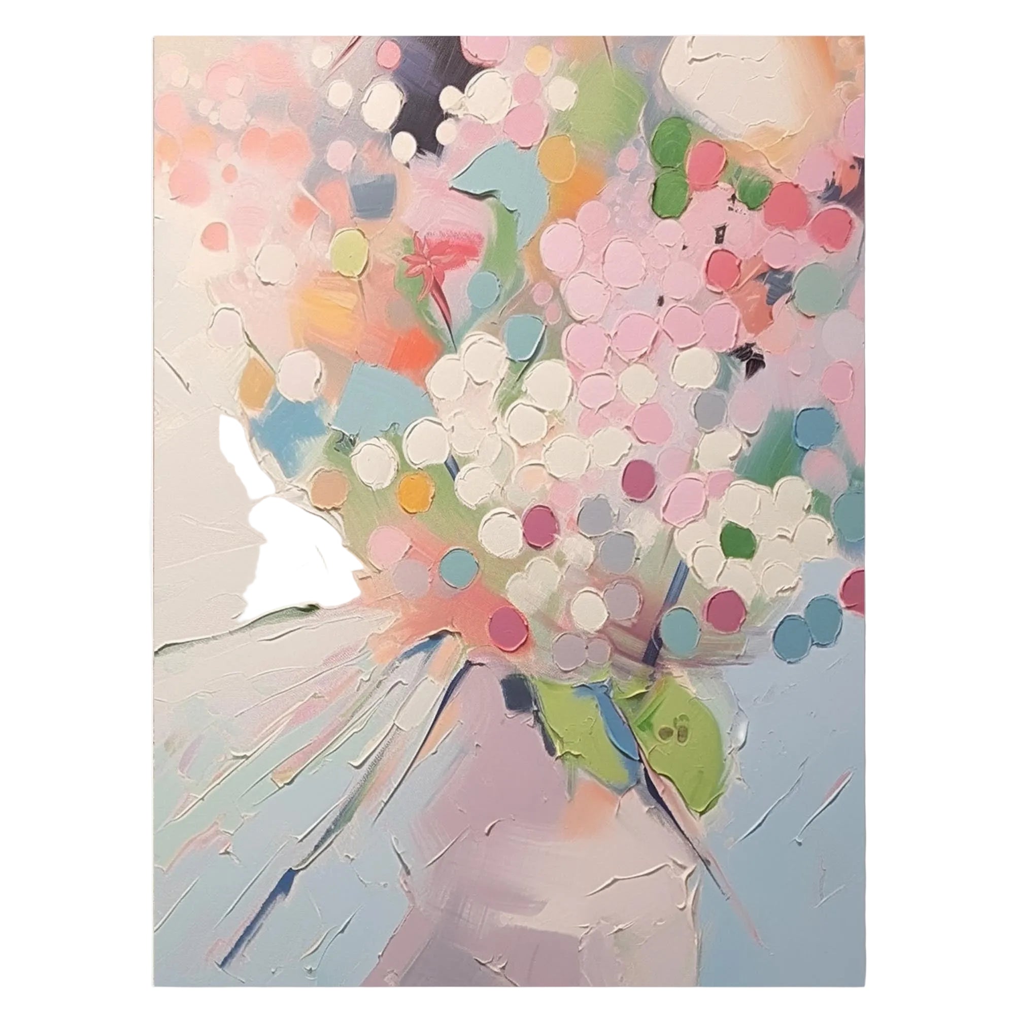 Pastel Bloemenboeket – Abstract Schilderij (Wit & Roze) - Volsani