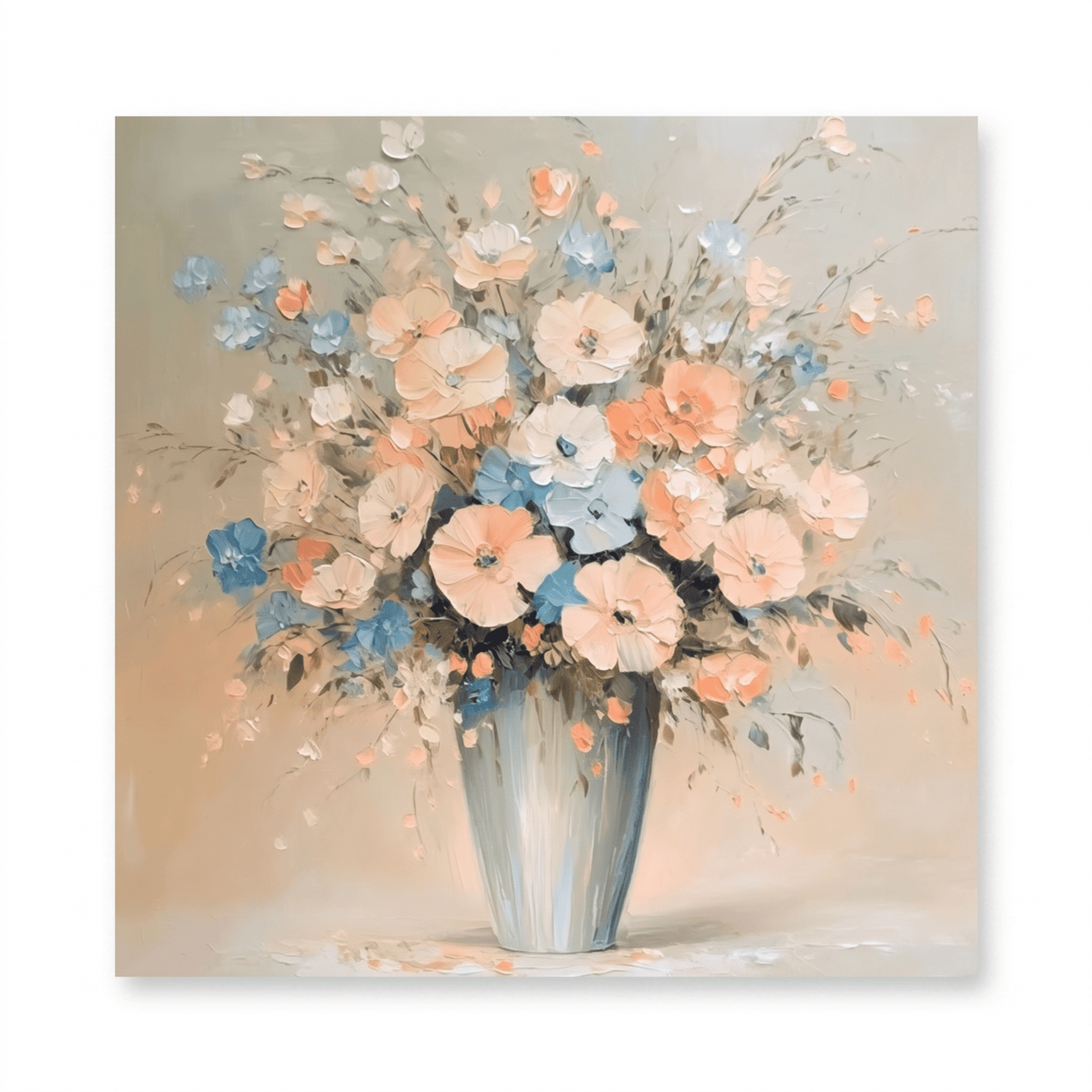 Pastel Bloemenboeket in Vaas – Bloemschilderij - Volsani