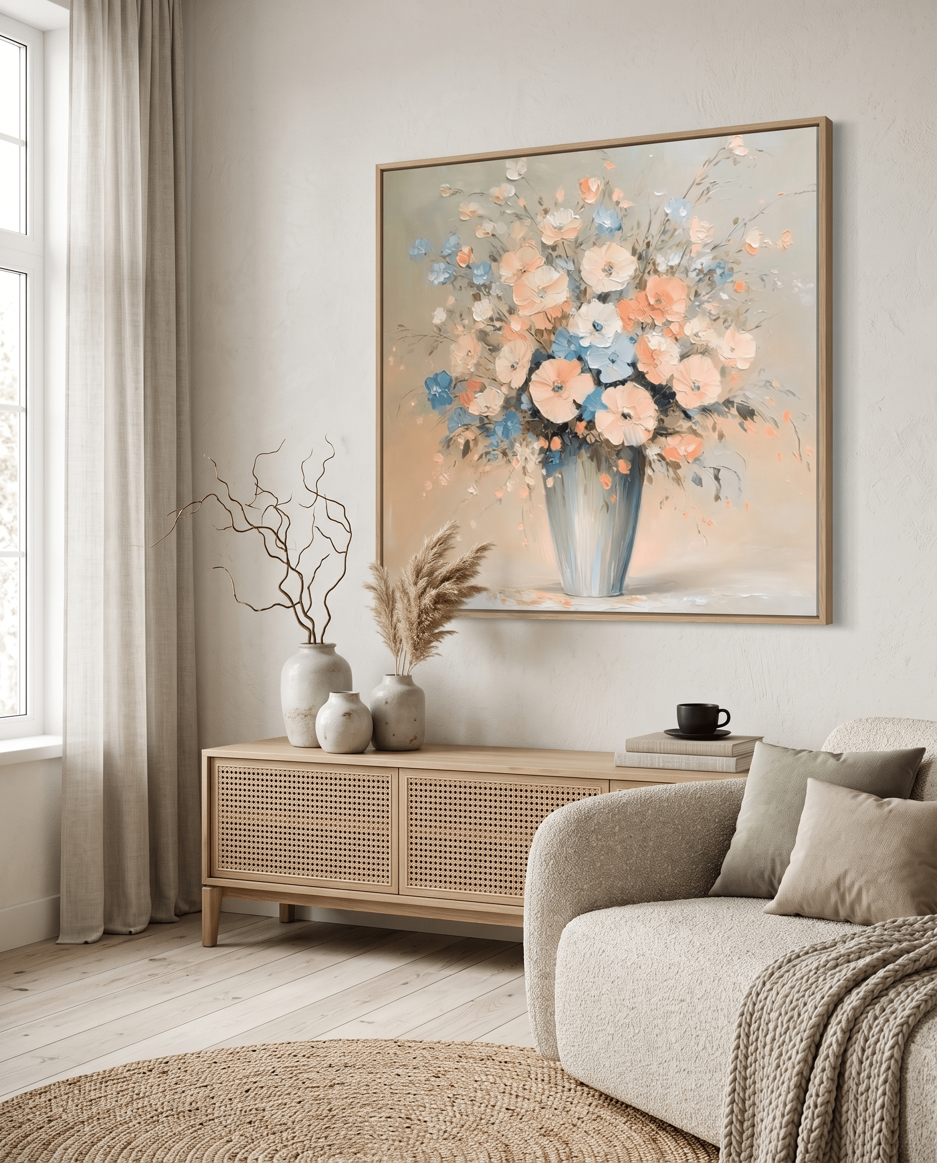 Pastel Bloemenboeket in Vaas – Bloemschilderij - Volsani