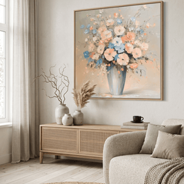 Pastel Bloemenboeket in Vaas – Bloemschilderij - Volsani