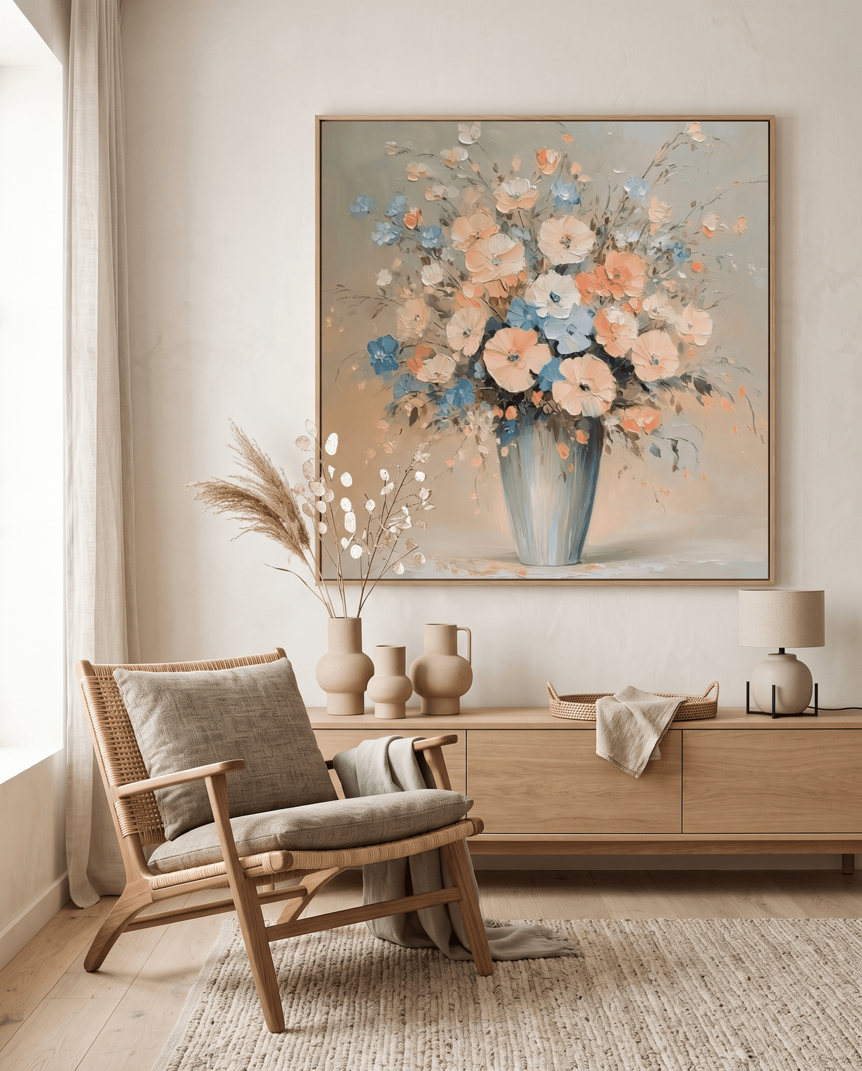 Pastel Bloemenboeket in Vaas – Bloemschilderij - Volsani