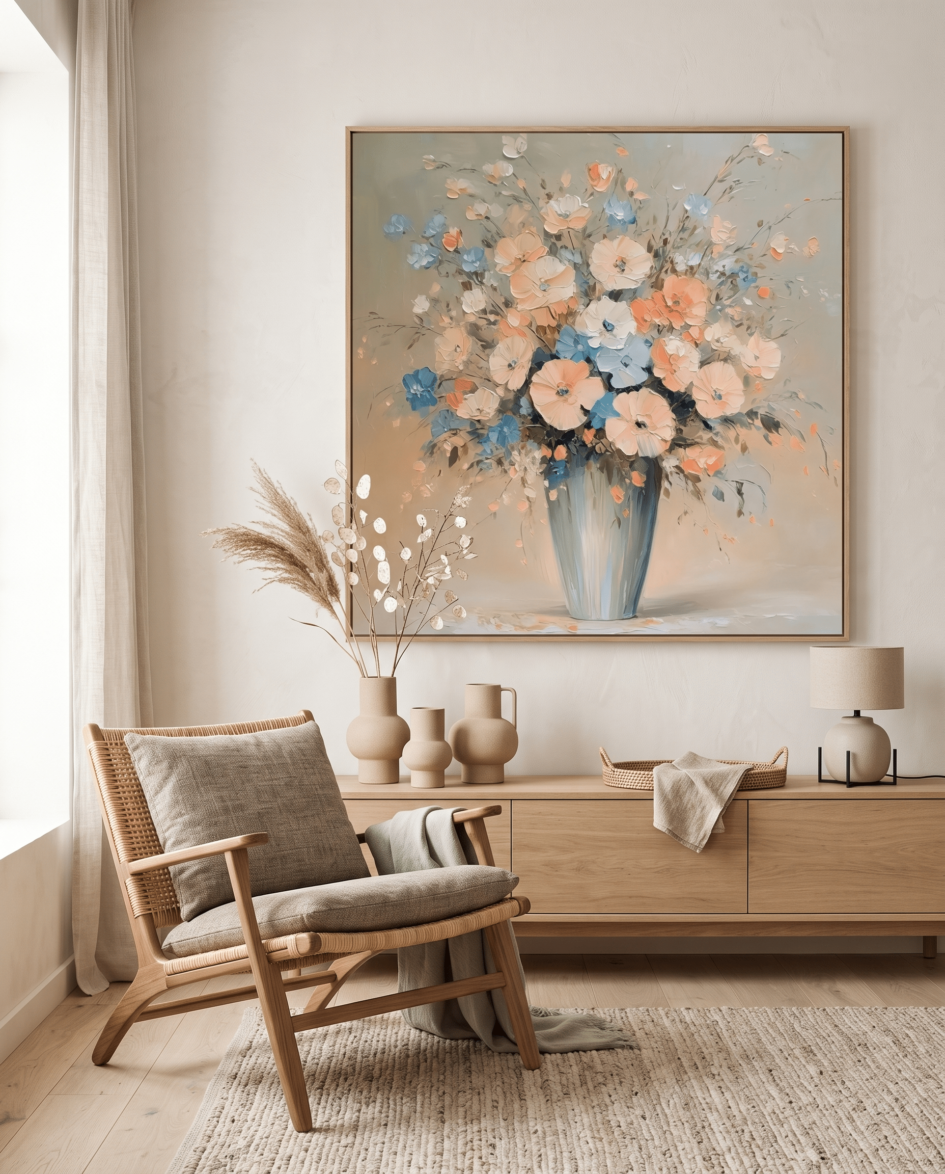 Pastel Bloemenboeket in Vaas – Bloemschilderij - Volsani