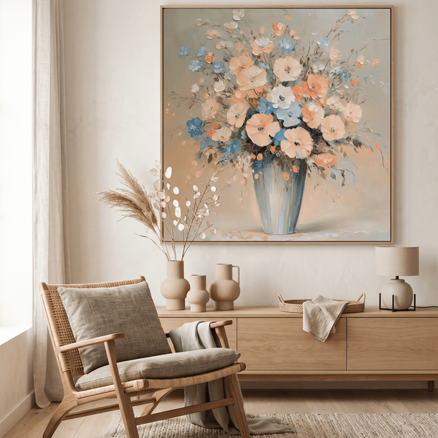 Pastel Bloemenboeket in Vaas – Bloemschilderij - Volsani