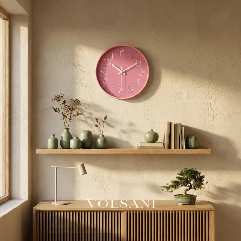 Large Pink Wall Clock in a study