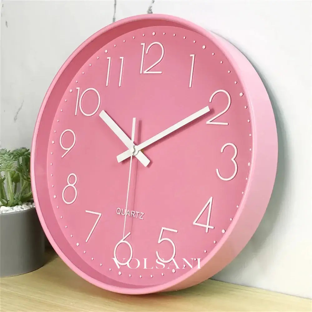 Pink Wall Clock with Luminous Numerals Nordic Bedroom & Living Room Clock Non Ticking Silent Sweep 2 Frames 12in