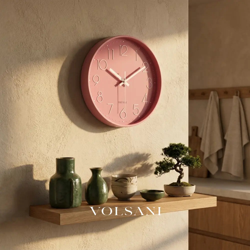 Large Pink Wall Clock in a kitchen