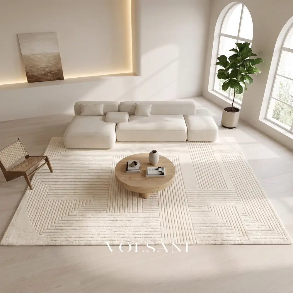 Plush Area Rug with Carved Pattern Japanese Minimalist Living Room & Bedroom Rug Non Slip Backing 4 Designs 31-118in