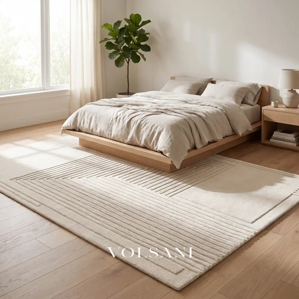 Plush Area Rug with Carved Pattern Japanese Minimalist Living Room & Bedroom Rug Non Slip Backing 4 Designs 31-118in