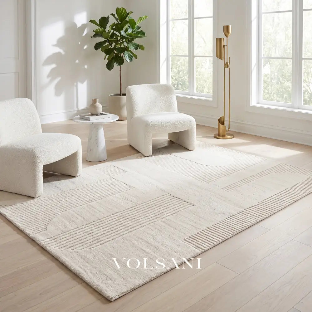 Plush Area Rug with Carved Pattern Japanese Minimalist Living Room & Bedroom Rug Non Slip Backing 4 Designs 31-118in
