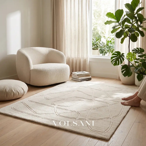 Plush Area Rug with Carved Pattern Japanese Minimalist Living Room & Bedroom Rug Non Slip Backing 4 Designs 31-118in