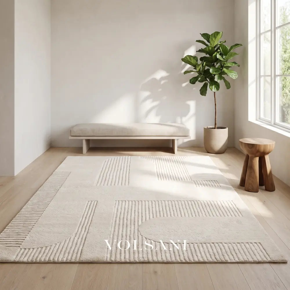Plush Area Rug with Carved Pattern Japanese Minimalist Living Room & Bedroom Rug Non Slip Backing 4 Designs 31-118in