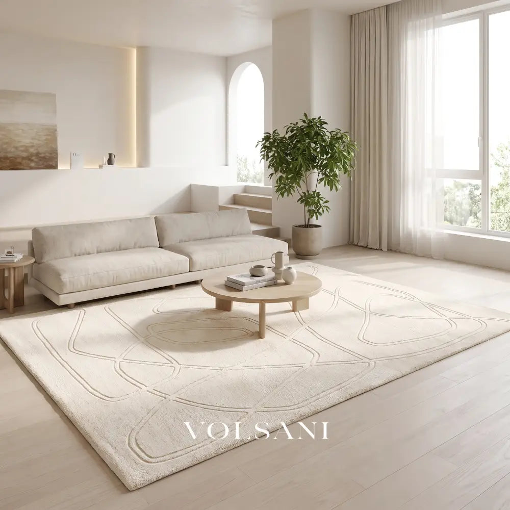 Plush Area Rug with Carved Pattern Japanese Minimalist Living Room & Bedroom Rug Non Slip Backing 4 Designs 31-118in