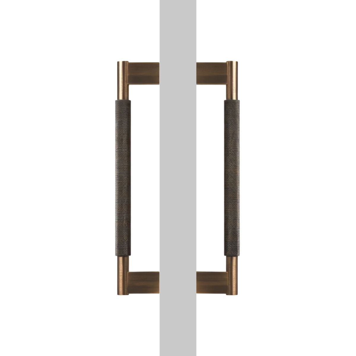Solid Brass Double-Sided Door Pull, Modern Entry & Interior Door Hardware, Knurled Grip, Single or Double Configuration, 10.6-16.5in