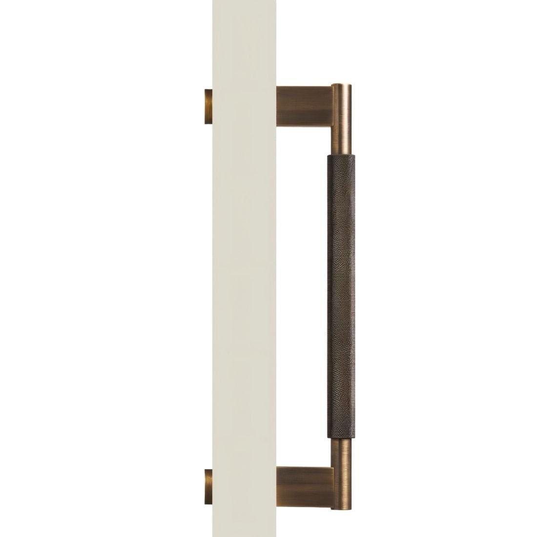 Solid Brass Double-Sided Door Pull, Modern Entry & Interior Door Hardware, Knurled Grip, Single or Double Configuration, 10.6-16.5in