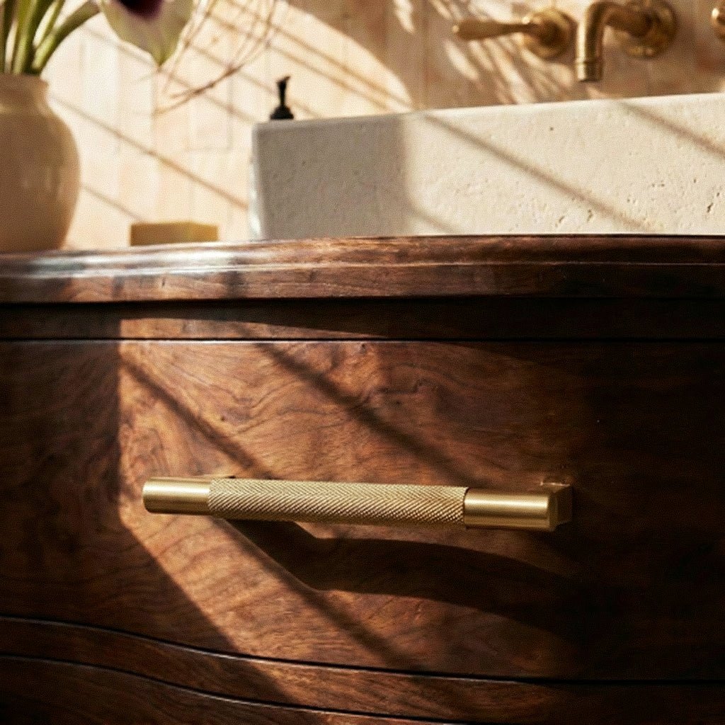 Solid Brass Double-Sided Door Pull, Modern Entry & Interior Door Hardware, Knurled Grip, Single or Double Configuration, 10.6-16.5in