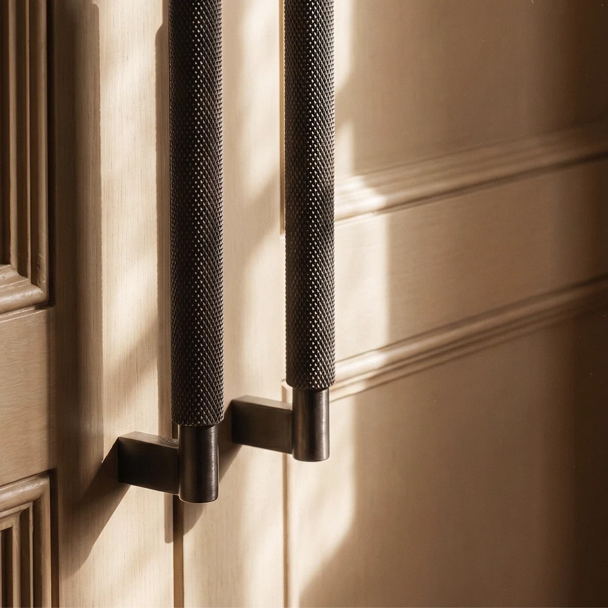 Solid Brass Double-Sided Door Pull, Modern Entry & Interior Door Hardware, Knurled Grip, Single or Double Configuration, 10.6-16.5in