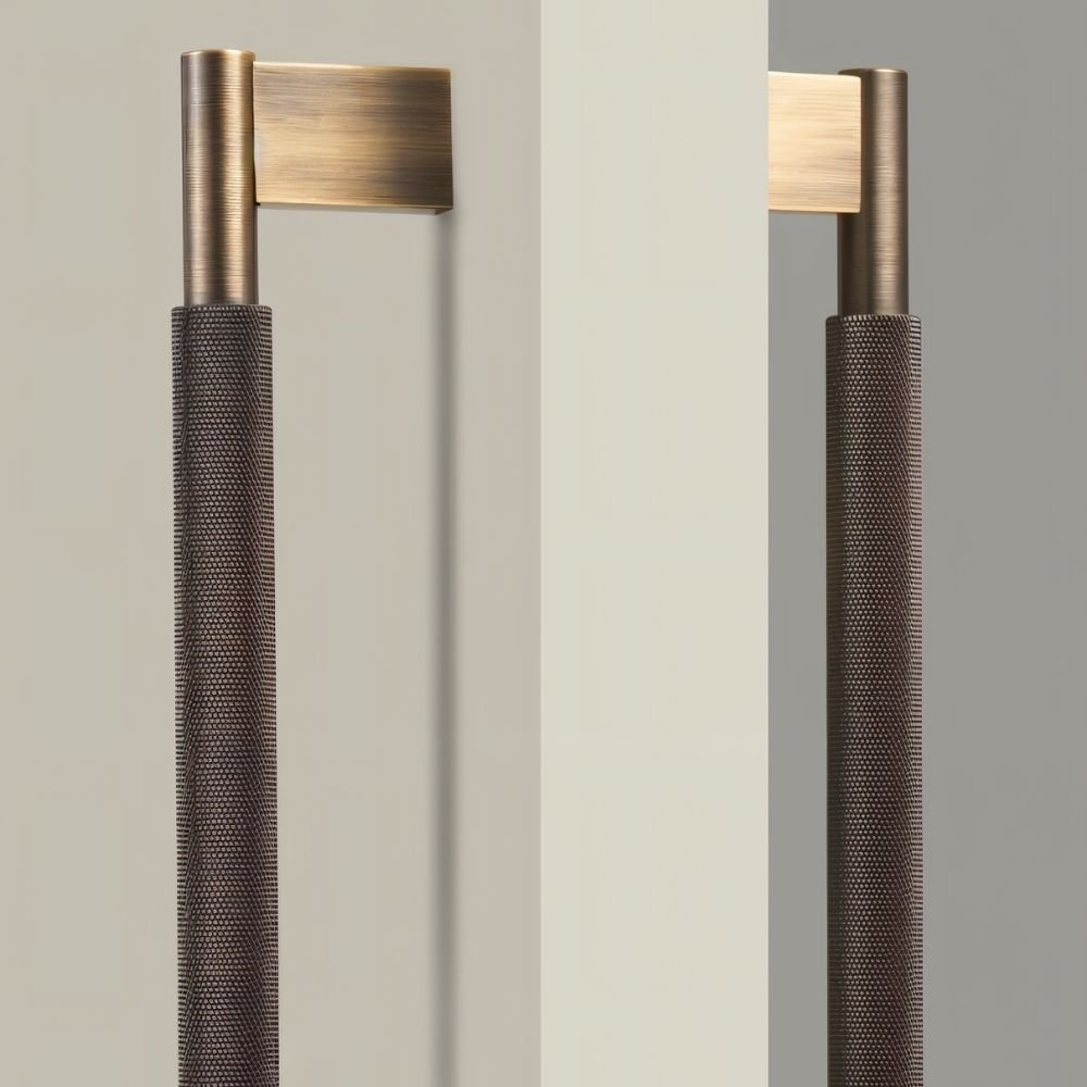 Solid Brass Double-Sided Door Pull, Modern Entry & Interior Door Hardware, Knurled Grip, Single or Double Configuration, 10.6-16.5in