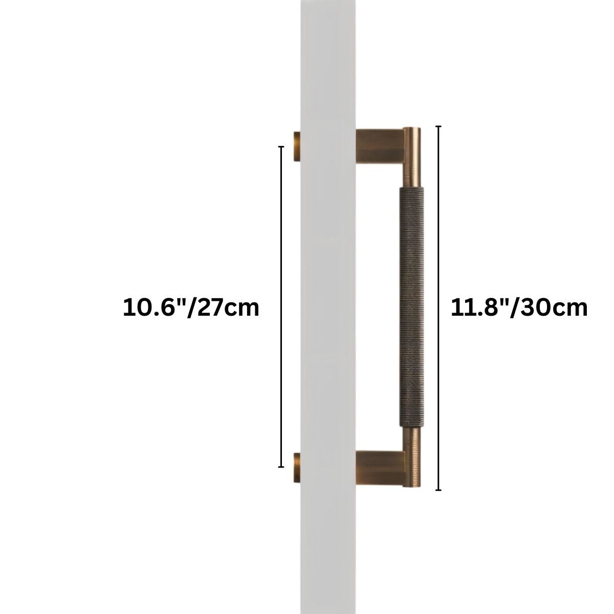 Solid Brass Double-Sided Door Pull, Modern Entry & Interior Door Hardware, Knurled Grip, Single or Double Configuration, 10.6-16.5in