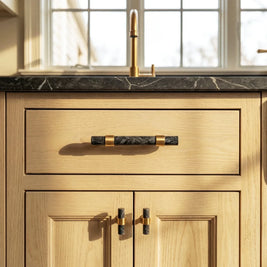 Natural Marble & Crystal Cabinet Knobs & Drawer Pulls, Modern Kitchen & Dresser Hardware, Brass Fittings, Set of 2 in 5 Colors, 2.4-5in