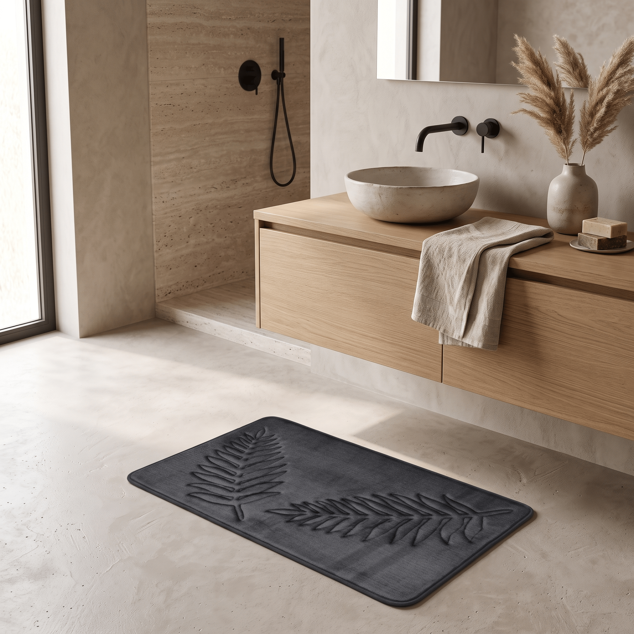 PUCK: Memory Foam Badmat – Antislip met Bladmotief - Volsani