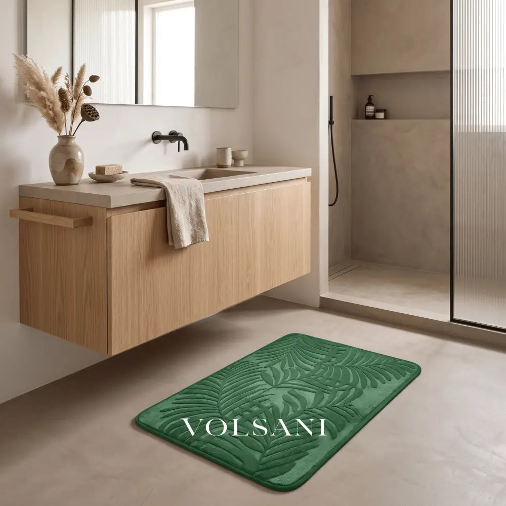 PUCK: Memory Foam Badmat – Antislip met Bladmotief - Volsani