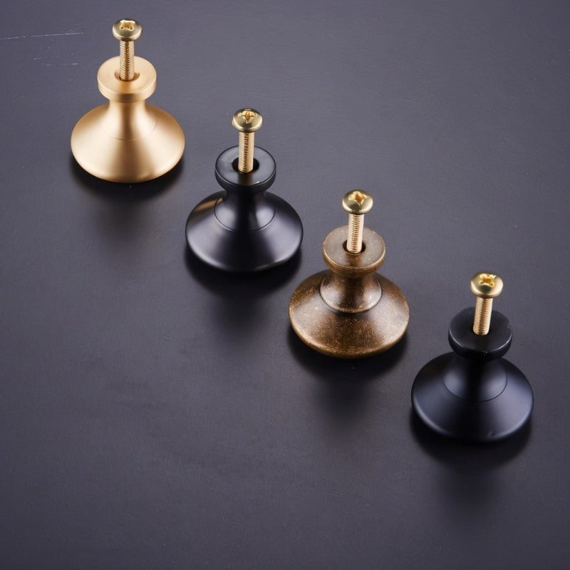 Solid Brass Domed Cabinet Knobs, Classic Kitchen & Wardrobe Hardware, Flared Base, Set of 2 in Black Brass or Bronze, 1.1 x 1.1in