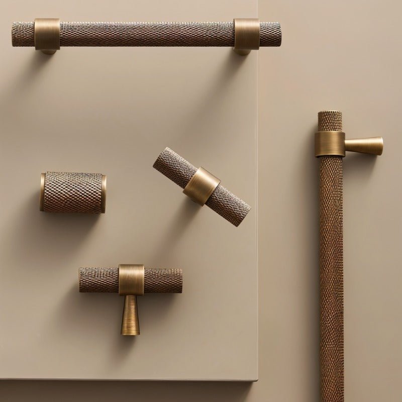Knurled Brass Cabinet Knobs & Drawer Pulls, Industrial Kitchen & Wardrobe Hardware, Black Brass & Bronze Finishes, Set of 2, 0.7-8.8in