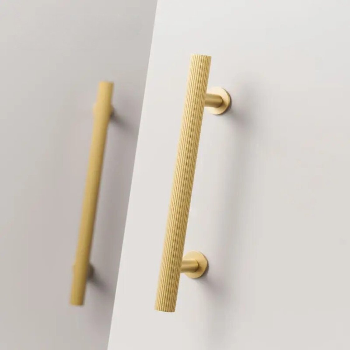 Knurled Solid Brass Cabinet Knobs & Drawer Pull Bars, Modern Kitchen & Wardrobe Hardware, 3 Finishes, Set of 2, 1.97-12.6in