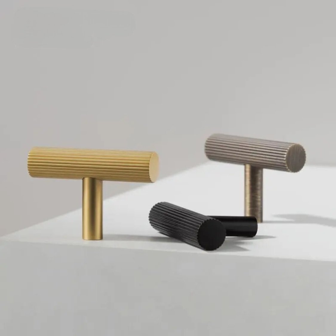Knurled Solid Brass Cabinet Knobs & Drawer Pull Bars, Modern Kitchen & Wardrobe Hardware, 3 Finishes, Set of 2, 1.97-12.6in