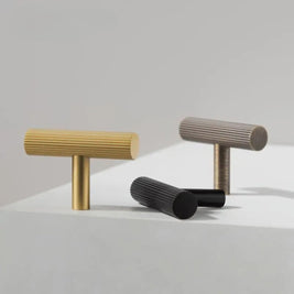 Knurled Solid Brass Cabinet Knobs & Drawer Pull Bars, Modern Kitchen & Wardrobe Hardware, 3 Finishes, Set of 2, 1.97-12.6in