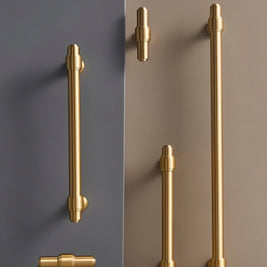 Solid Brass Cabinet Knobs & Drawer Pulls, Modern Kitchen & Wardrobe Hardware, Brushed Machined Detail, Set of 2, 0.9-12.5in