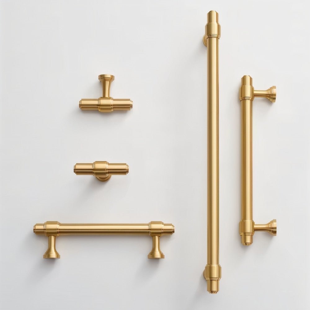 Solid Brass Cabinet Knobs & Drawer Pulls, Modern Kitchen & Wardrobe Hardware, Brushed Machined Detail, Set of 2, 0.9-12.5in