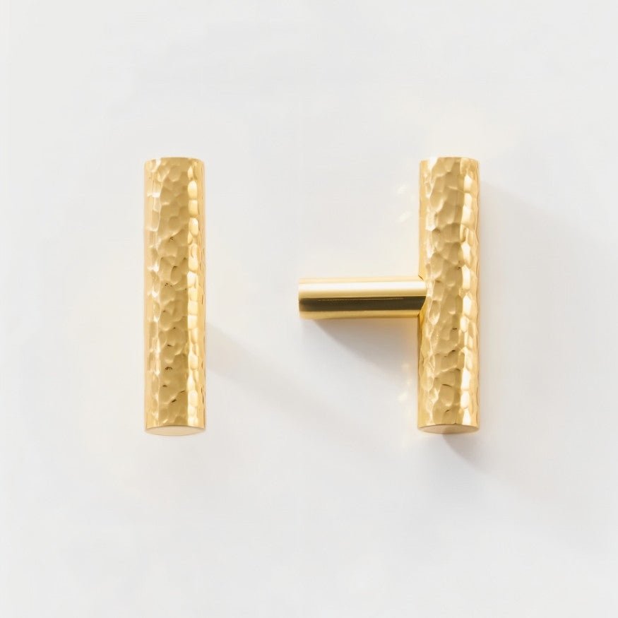 Hammered Solid Brass Cabinet Knobs & Drawer Pulls, Modern Kitchen & Closet Hardware, Textured Grip, Set of 2, 0.9-12.5in