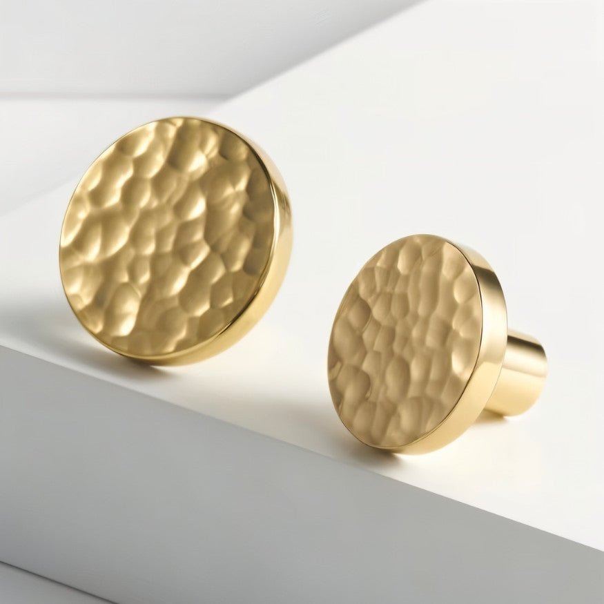 Hammered Solid Brass Cabinet Knobs & Drawer Pulls, Modern Kitchen & Closet Hardware, Textured Grip, Set of 2, 0.9-12.5in
