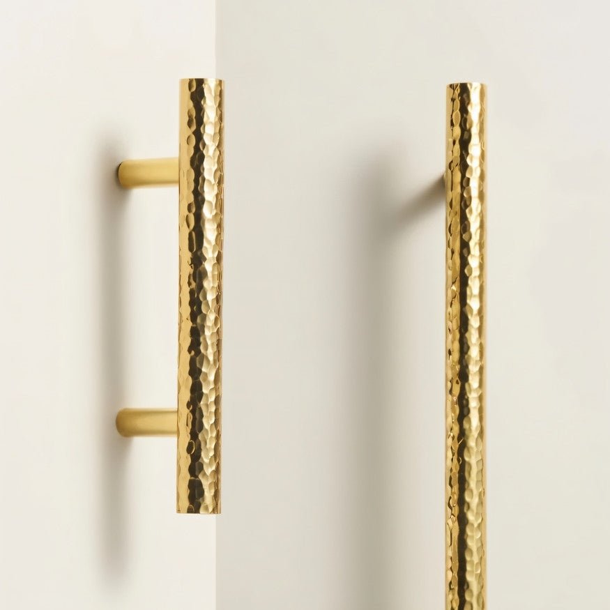 Hammered Solid Brass Cabinet Knobs & Drawer Pulls, Modern Kitchen & Closet Hardware, Textured Grip, Set of 2, 0.9-12.5in