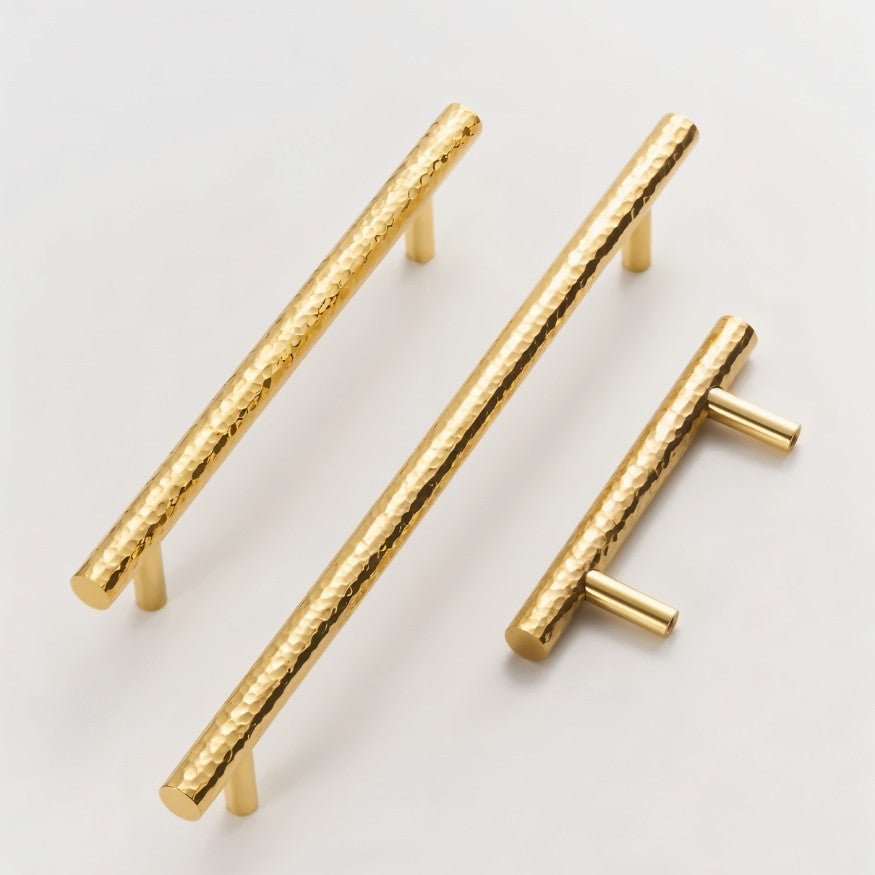 Hammered Solid Brass Cabinet Knobs & Drawer Pulls, Modern Kitchen & Closet Hardware, Textured Grip, Set of 2, 0.9-12.5in