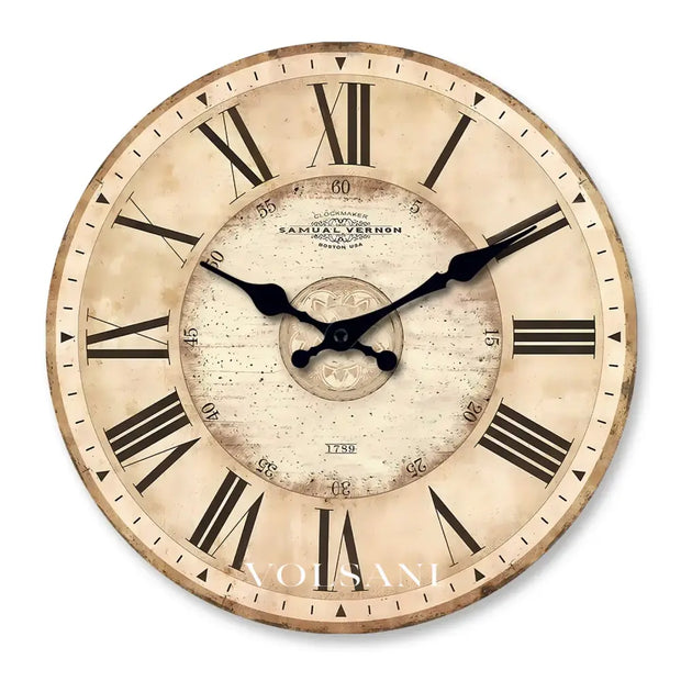 Roman Numeral Wall Clock with Antique Dial Silent Living Room & Bedroom Clock Non Ticking Sweep Movement 4 Sizes
