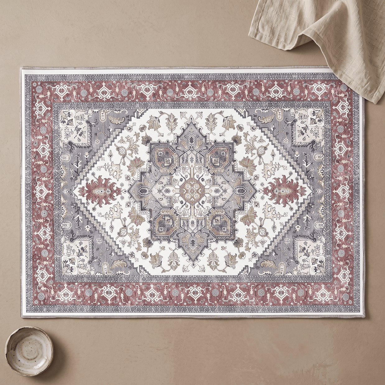 ROOS: Boho Badmat – Antislip Flanel Badkamermat (Perzisch Patroon) - Volsani