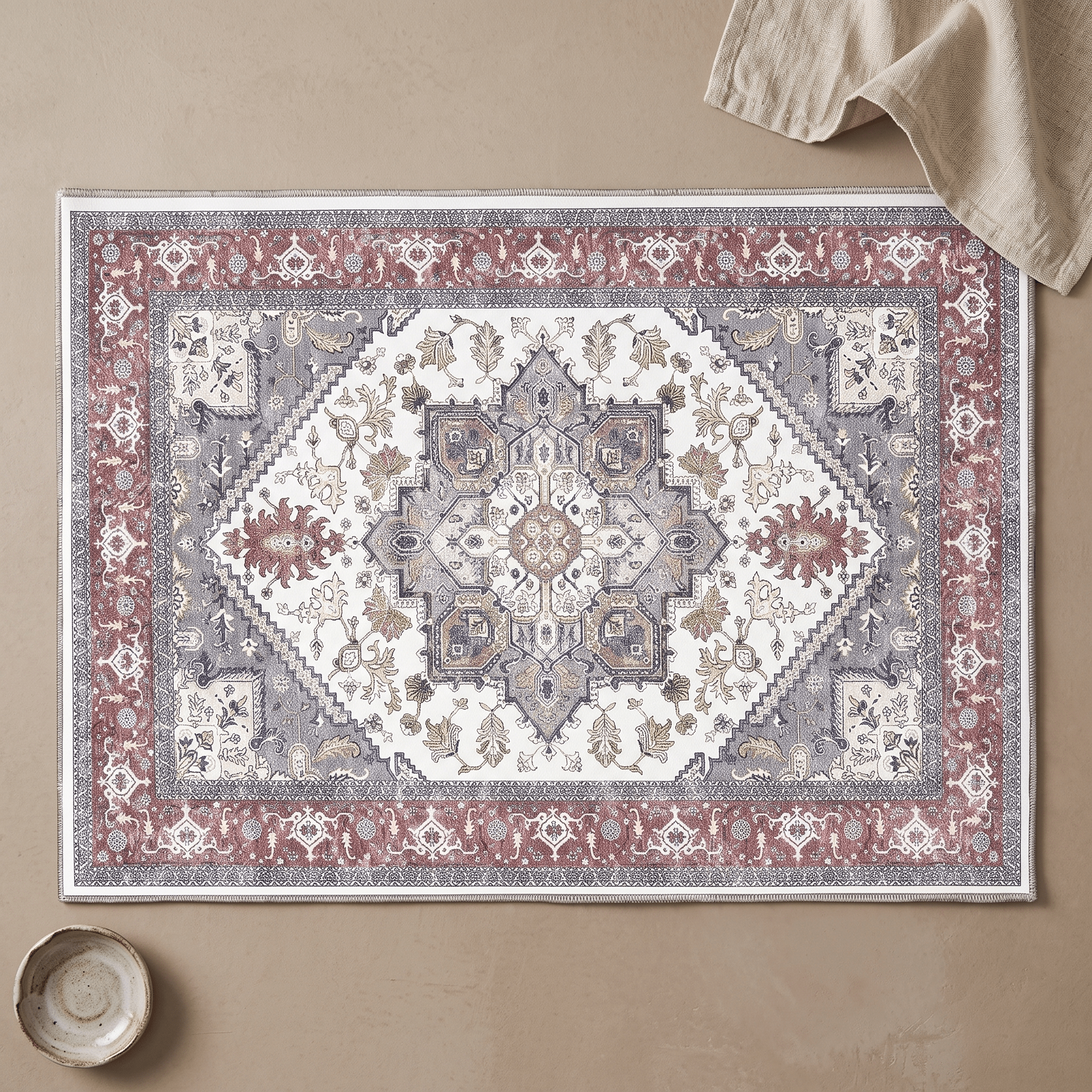ROOS: Boho Badmat – Antislip Flanel Badkamermat (Perzisch Patroon) - Volsani